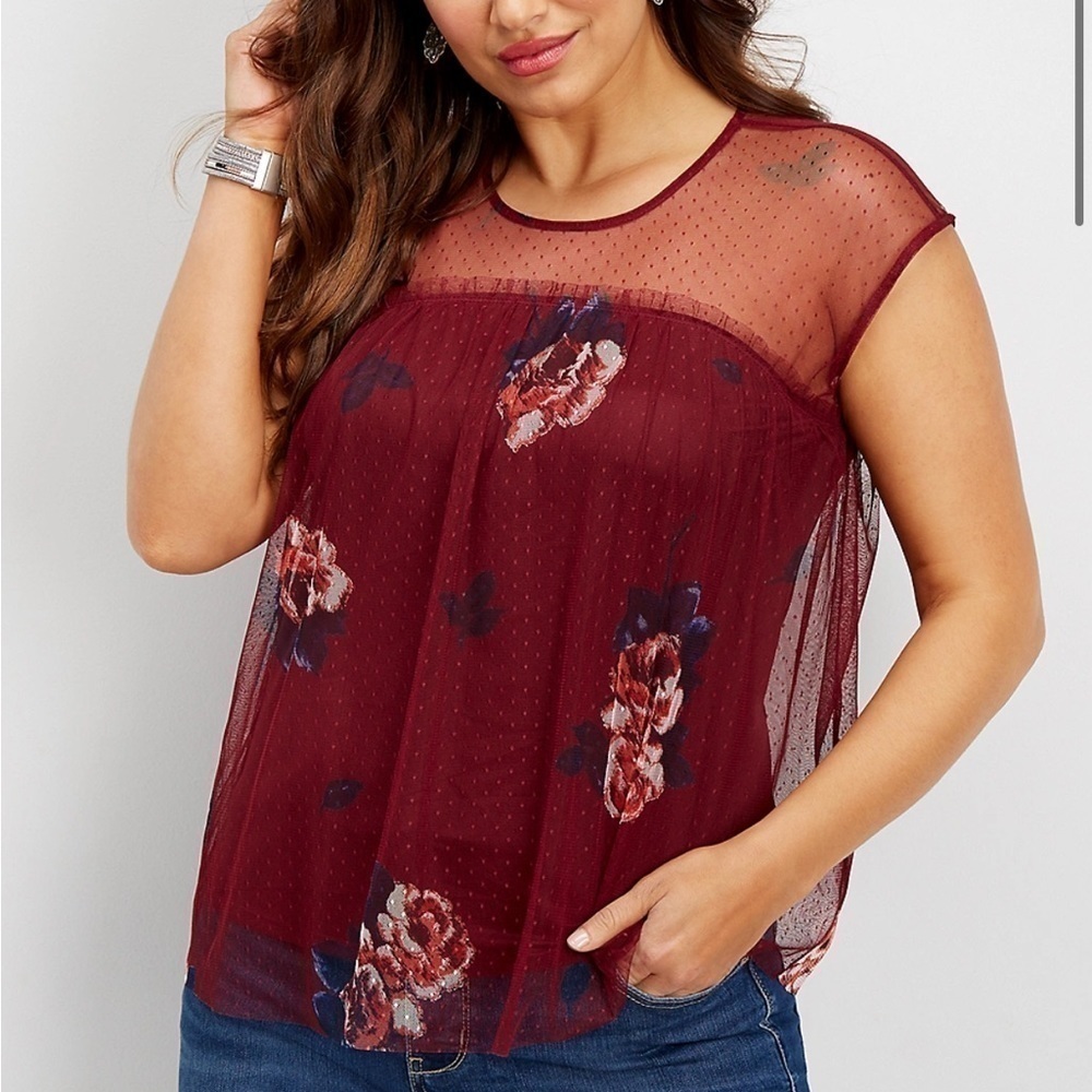 Maurices Red Lace Floral Tank